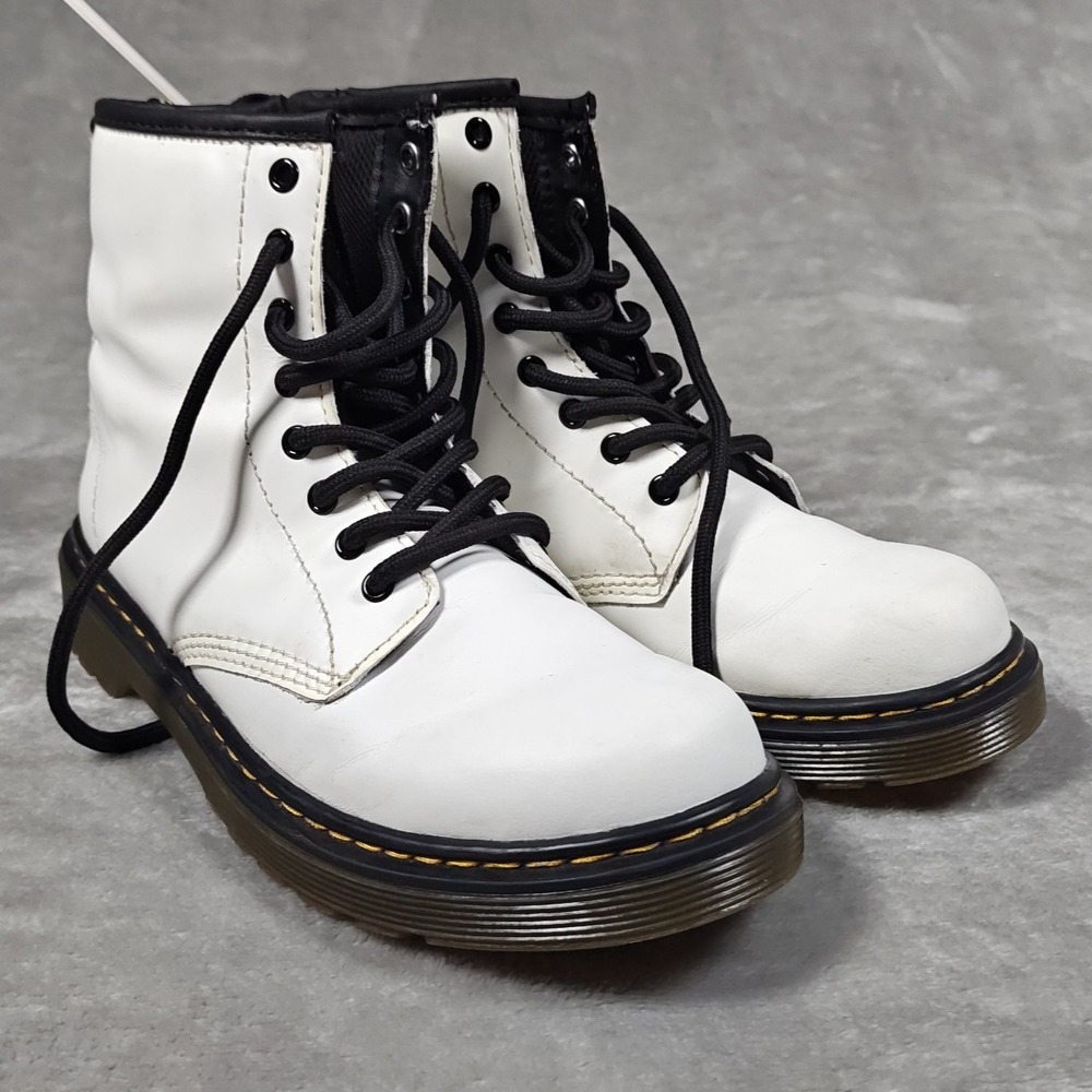 Dr Martens Boots Girls Juniors US 3 White 1460‎ J Leather Side Zip Combat